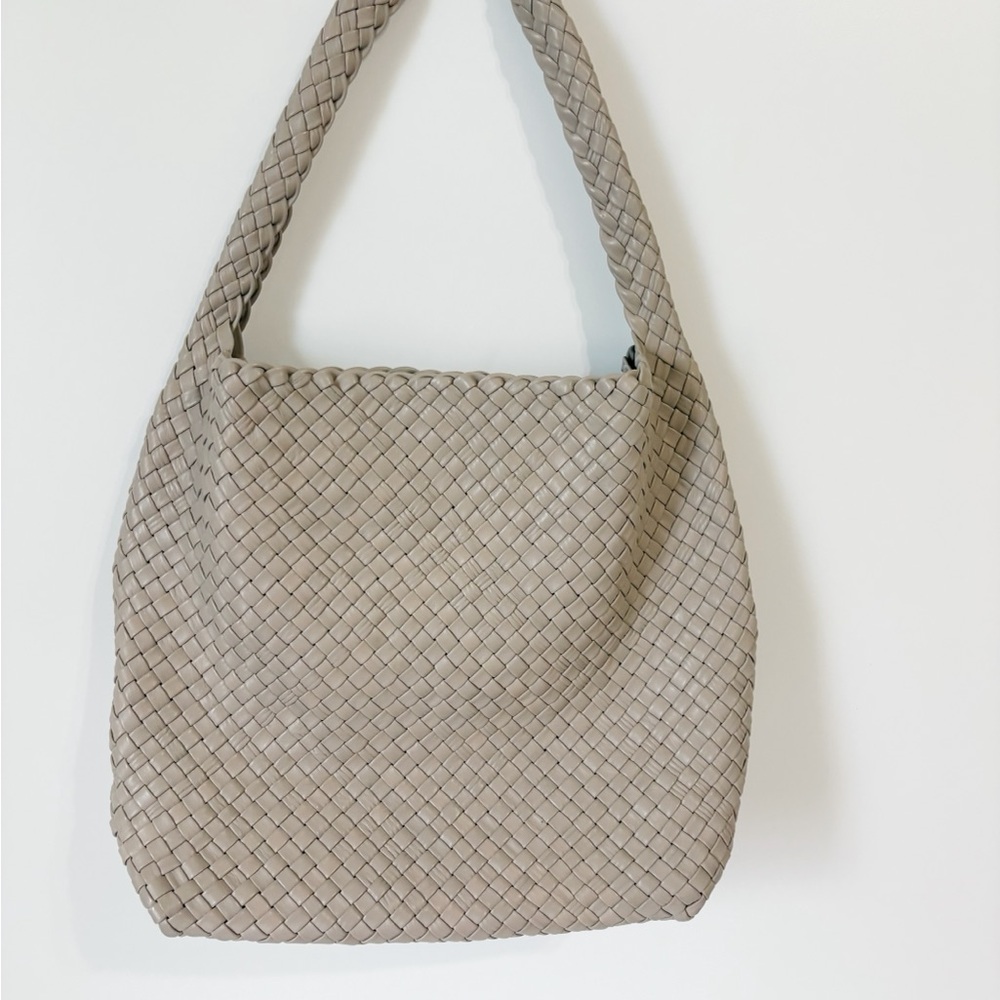 Chic Grey Woven Shoulder Bag
